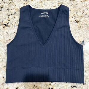 Garage Navy Stella Seamless Plunge Cropped Tank
